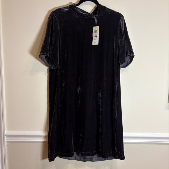 EILEEN FISHER Silk Blend Tie Back Velvet Mock-Neck Dress Charcoal Grey Small - Picture 7 of 10